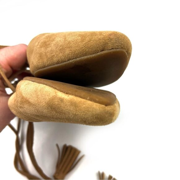 Jeffrey Campbell Amour Tassel Ankle Wrap Tan Suede Pointed Toe Flats size 7.5 - Picture 9 of 12